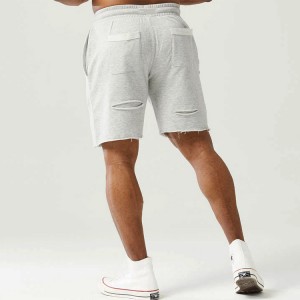 Търговия на едро с френски хавлиени памучни къси панталони с необработени ръбове по поръчка за мъже, фитнес тренировки