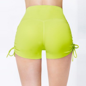 Fabrieksprijs Groothandel High Rise Four Way Stretch Side Ruched Verstelbare String Dames Yoga Gym Shorts