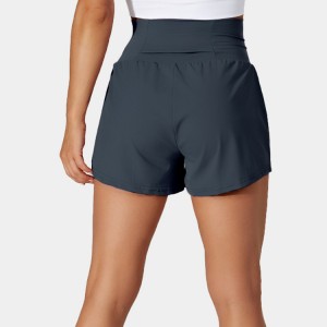 OEM Wholesale Polyester Breathable Waistband Pocket 2 yn 1 Yoga Gym Shorts foar froulju