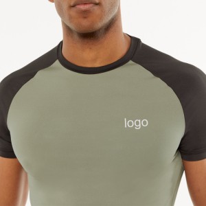 Højkvalitets Hurtigtørrende Polyester Kontrast Muscle Fit Raglan Sleeve Gym T-shirt til mænd