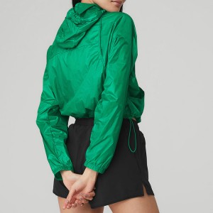 Jaqueta corta-vento feminina leve de poliéster personalizado com zíper completo para academia