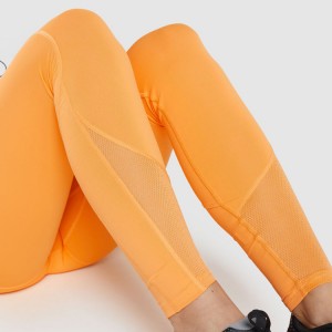 Panel Jala Pinggang Tinggi Tanpa Jahitan Depan Kompresi Gym Celana Ketat Yoga Celana Legging Untuk Wanita