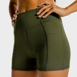 Pantalons curts de ioga esportius per a dones d'entrenament de cintura acanalada amb logotip OEM amb butxaques laterals