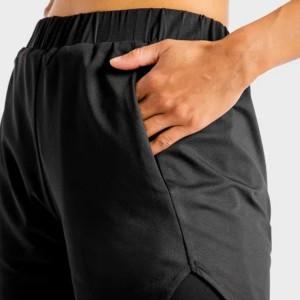 Pantaloncini sportivi da palestra 2 in 1 da donna con elastico in vita in tessuto a rete in poliestere con logo personalizzato