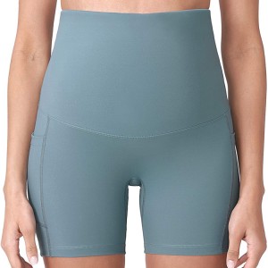 Heet verkoop rekbare nylon aangepaste hoge taille vrouwen fitness moederschap yoga shorts met zak