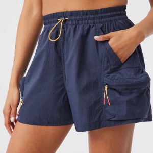 100% poliéster cordón cintura logotipo personalizado rompevientos gimnasio correr shorts para mulleres