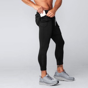 Høy kvalitet Quick Dry Snøring Midje Custom Black 2 I 1 Gym Shorts Leggings For Men