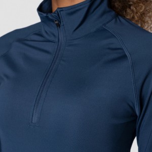 Wholesale Cool Dry Quarter Zip Polyester Long Sleeve Gym T Shirts For Women With Thumb Hole