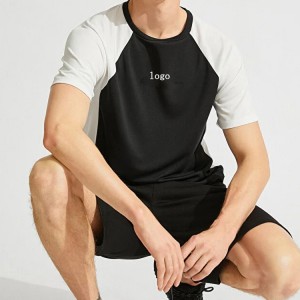 Borong Cepat Kering Polyester Color Block Gym Athletic T Shirts Cetakan Tersuai Untuk Lelaki