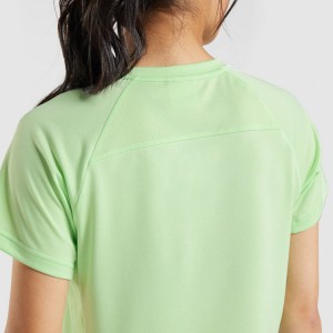 महिलाहरूको लागि उच्च गुणस्तरको ब्याक मेस वी नेक क्रप जिम पोलिएस्टर टी शर्टहरू कस्टम प्रिन्टिङ