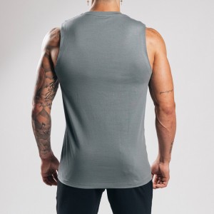 Lag luam wholesale Sweat Wicking Polyester Custom Muscle Fit Sports Gym Plain Tank Top Rau Txiv neej