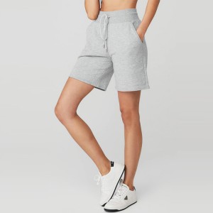 Brugerdefineret snøre i taljen French Terry Cotton Workout Sweat-shorts med lomme til kvinder