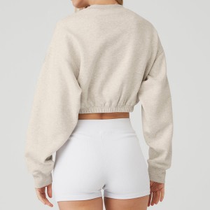 Grossist Fleece bomull Anpassad elastisk botten med rund hals Crop Vanliga sweatshirts för kvinnor