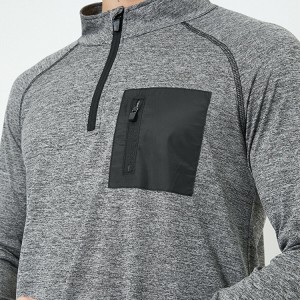 I-Eco-friendly Fabric Quick Fabric Fabric Fabric Half Zipper Men Plain Plain Sleeve Long Sleeve Gym T Shirts With Thumb Hole