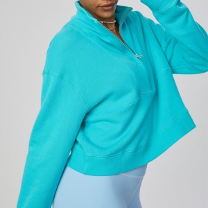 Ngokwesiko ILogo Cotton Polyester Wholesale Sportswear Women Blank 1/4 Zipper Crop Sweatshirts