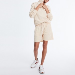 Best verkopende mode tweedelige set aangepast logo vrouwen vlakte workout hoodie shorts trainingspak set