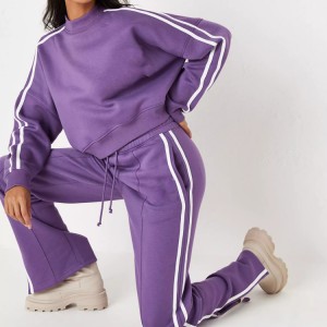 Fashion Trendy Fabkis Terry Paj Rwb Siab Neck Sweatsuit Cov Poj Niam Plain Sports Track Suit Sets