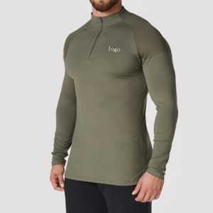 Anpassade högkvalitativa atletiska framtill 1/4 dragkedja långärmade Slim Fit Gym T-shirts för män
