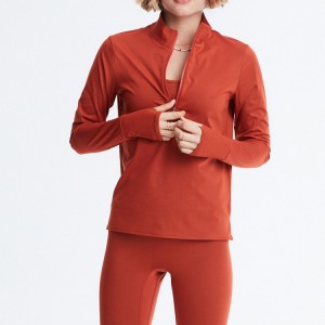 전문 체육관 운동복 폴리 에스터 1/4 지퍼 여성용 긴팔 티셔츠 휘트니스 엄지 구멍