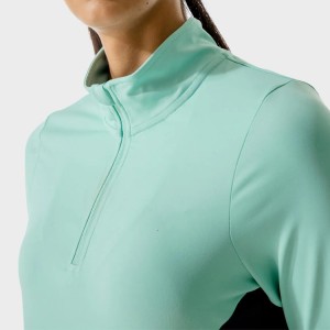 Boleng bo Phahameng Mmala Block Polyester Front Quarter Zipper Women Fitness T-Shirt Custom Printing