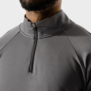 High Quality Quick Dry Polyester Quarter Zipper Long Sleeve Gym Plain T Shirts For Men