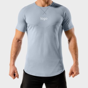 Atacado manga curta painel de malha impressão personalizada ajuste muscular camiseta esportiva lisa para homens