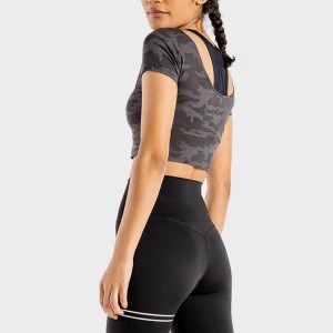 Custom Fitness Gym Shorts Sleeve Camouflage Workout Crop T-skjorter for kvinner