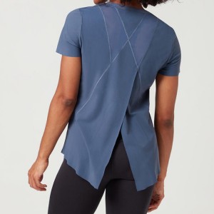 New Arrivals Högkvalitativ träning med öppen rygg Gym Tom t-shirt anpassad tryckt för kvinnor