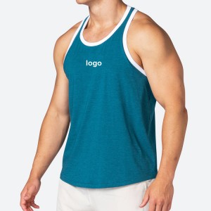 Gym Tank Top OEM Contrast Binding Polyester Loose Sports Stringer Mo Nga Taane