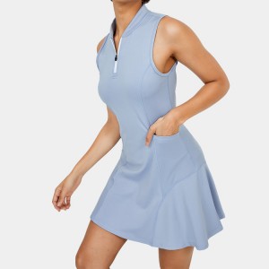 Custom Golf Tennis dress Quick Dry Half-Zip Side Pocket Flared Tennis Skirts ສໍາລັບແມ່ຍິງ