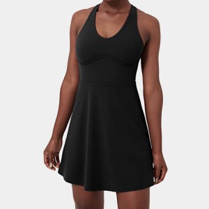 फैशन डिज़ाइन जिम टेनिस स्कर्ट यू-नेक क्रॉस की होल बैक महिला गतिविधि टेनिस ड्रेस