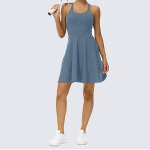 Faldas de tenis con espalda de corredor personalizadas 2 en 1 vestido de tenis de actividad con pantalones cortos de forro para mujeres