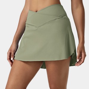 Pakaian Tenis Atletik Fesyen Poket Sisi Crossover Tersuai Skirt Tenis 2 Dalam 1 Untuk Wanita
