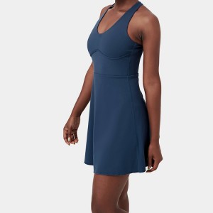 Fashion Design Gym Tennis Skirts U-Neck Cross Key Hole Back Women Activity Tennis Dress