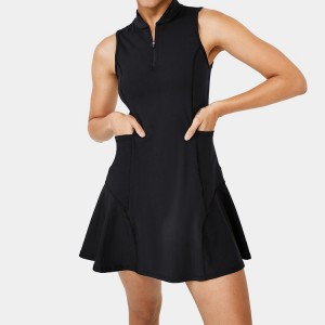 Prilagođena teniska haljina za golf, brzo sušenje, široke teniske suknje s polu-zatvaračem s bočnim džepovima za žene