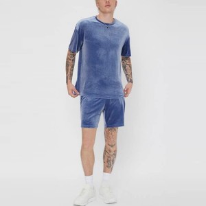Fabrikspris Partihandel Polyester Spandex Custom Logo Velour Shorts Träningsoverall Set Sportswear Sweatsuit för män