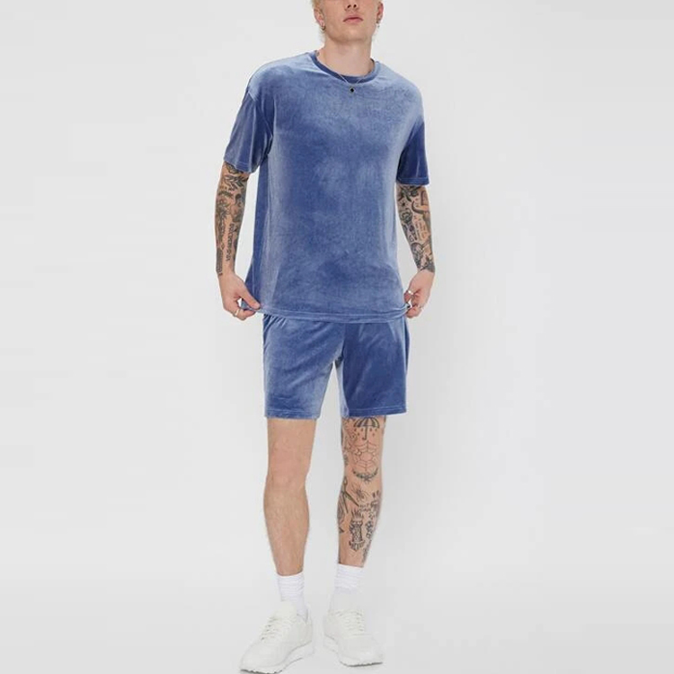 Factory Price Wholesale Polyester Spandex Custom Logo Velour Shorts Tracksuit Set Sportswear Sweatsuit For Men Featured Image