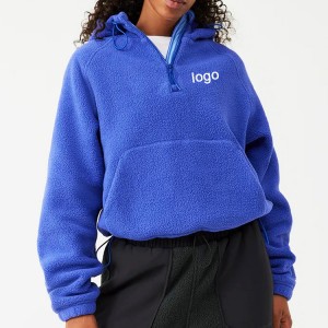 100% polyester fleece kwart rits borduerwurk logo froulju gewoane trui hoodies
