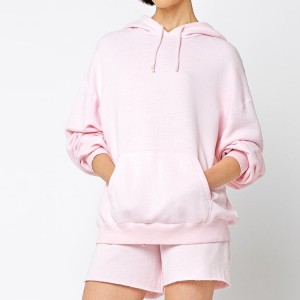 Topverkoper Hoge kwaliteit groothandel op maat gemaakte 100% katoenen drop-schouder effen roze oversized hoodies voor dames