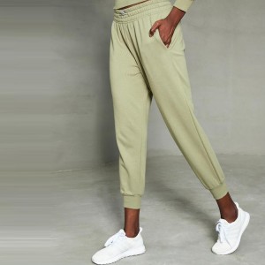 Calça de moletom esportiva feminina com bolso para academia, ajuste fino personalizado, algodão, poliéster, para academia, cintura com cordão