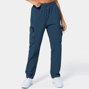 Lightweight Polyester Elastic Drawstring Zipper Pocket Gym Jogger Cargo Pants For Women