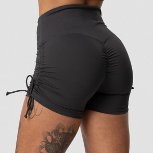 ສູງຂື້ນສີ່ທາງ Stretch Custom Scrunch V-shape Tie Athletic Shorts Women Gym Shorts