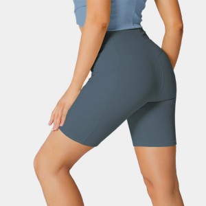 Wholesale Custom Logo Four Way Stretch High Waist V Cut Womens Athletic Side Pocket Yoga Biker Shorts