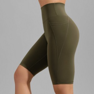 High Extendam Polyester No Front Seam Pocket Biker Yoga Shorts Custom Logo Pro Women