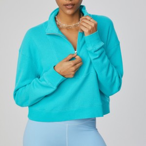 Suaicheantas gnàthaichte Cotton Polyester Wholesale Sportswear Women Blank 1/4 Zipper Crop Sweatshirts