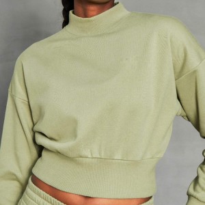 Wholesale Streetwear Custom Logo Turtleneck Women Cotton Essential Cropped Sweatshirts