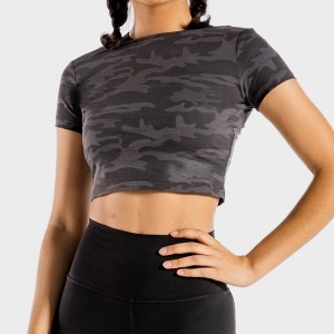 Zakázkové fitness šortky s rukávem maskovací trička na cvičení Crop trička pro ženy