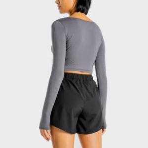 Stampa personalizzata di alta qualità Fitness Gym Women Yoga manica lunga Plain Crop T Shirt