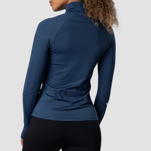 Großhandel Cool Dry Quarter Zip Polyester Langarm-Fitness-T-Shirts für Frauen mit Daumenloch
