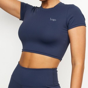 Sérsniðið merki Quick Dry Plain Shorts Sleeve Crop Top Gym T Shirts Fyrir konur